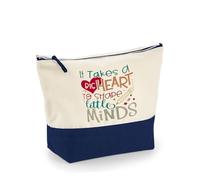 Best Teacher Gift, It Takes a Big Heart To Help Shape Rainbow Design, Little Minds, Teacher life, Canvas Accessory Bag. (Natural Navy, L)