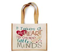 Best Teacher Gift, It Takes a Big Heart To Help Shape Rainbow Design, Little Minds, Teacher life,Jute Bag, Shopping Bag (Natural)