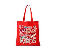 Best Teacher Gift, It Takes a Big Heart To Help Shape Rainbow Design, Little Minds, Teacher life, Shopping Bag, Tote Bag. (Full Red)
