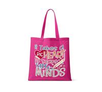 Best Teacher Gift, It Takes a Big Heart To Help Shape Rainbow Design, Little Minds, Teacher life, Shopping Bag, Tote Bag. (Full Fuchsia)