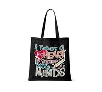 Best Teacher Gift, It Takes a Big Heart To Help Shape Rainbow Design, Little Minds, Teacher life, Shopping Bag, Tote Bag. (Full Black)