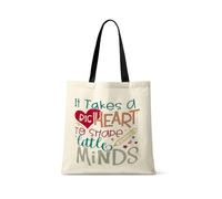 Best Teacher Gift, It Takes a Big Heart To Help Shape Rainbow Design, Little Minds, Teacher life, Shopping Bag, Tote Bag. (Black Handle)