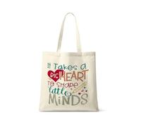 Best Teacher Gift, It Takes a Big Heart To Help Shape Rainbow Design, Little Minds, Teacher life, Shoulder Natural Shopping Tote Bag Cotton Shopping Bag.