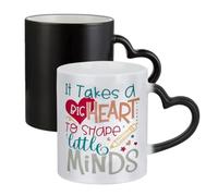 Best Teacher Gift, It Takes a Big Heart to Help Shape Rainbow Design, Little Minds, Teacherlife, Ceramic Heart Handle Mug,Colour Changing Magic Mug.