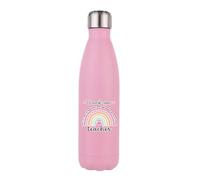 Best Teacher Gift, Thank You Teacher, Rainbow Design, Teacherlife, Stainless Steel Bottle. (Matt Pink)