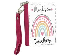 Best Teacher Gift, Thank You Teacher, Rainbow Design, Teacherlife,Women's Small Leather Zip-Around Wallet, Girl Purse, Credit Card Slots, Coin Purse, Pink.