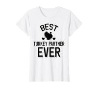 Best Turkey Partner Cute Thanksgiving Value Graphic T-Shirt, Women, White, XL