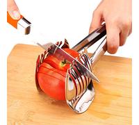 Best Utensils Tomato Slicer Lemon Cutter 18/8 Stainless Steel Multipurpose Round Fruit Tongs Onion Holder Easy Slicing Kiwi Fruits & Vegetable Tools Kitchen Cutting Aid, Dishwasher Safe