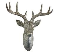Best Value Here Large Stag Head Wall Mounted Ornament Elk Head Hanging Ornament Silver Resin Deer Antler Sculpture Home Garden Decor