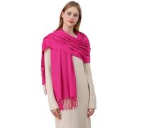 Best World 4 Yu Womens Winter Shawls Warm Casual Scarf Solid Pashmina Tassel Style Stoles for Wedding Party(Rose Red)