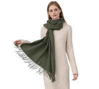 Best World 4 Yu Womens Winter Shawls Warm Casual Scarf Solid Pashmina Tassel Style Stoles for Wedding Party(Army Green)