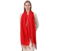 Best World 4 Yu Womens Winter Shawls Warm Casual Scarf Solid Pashmina Tassel Style Stoles for Wedding Party(Red)