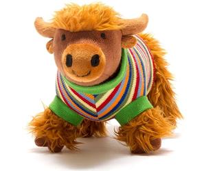 Best Years | Highland Cow Soft Toy with Rainbow Stripe Jumper | Original Knitted Design | Adorable & Ethically Sourced for Kids of all Ages | Machine Washable & Suitable from Birth
