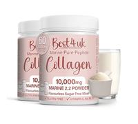 Best4uk x2 Pack Marine Collagen 2.2 Powder 10000mg Sugar Free Flavourless, Pure Peptide Mixer, Vitamin C, B5, B6, B7