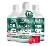 Best4uk x3 Pack Bovine Grass-Fed Collagen 2.2 Liquid 10000mg Sugar Free Ready to Drink Berry Flavour, Hyaluronic Acid, Pure Peptide, Vitamins C, B5, B6, B7, B12, D3