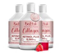 Best4uk x3 Pack Marine Collagen Retinol Plus Liquid 12500mg Sugar Free Ready to Drink Berry Flavour, Hyaluronic Acid, Pure Peptide, Vitamin A, B5, B7, C, D3