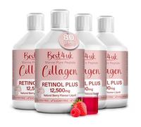 Best4uk x4 Pack Marine Collagen Retinol Plus Liquid 12500mg Sugar Free Ready to Drink Berry Flavour, Hyaluronic Acid, Pure Peptide, Vitamin A, B5, B7, C, D3