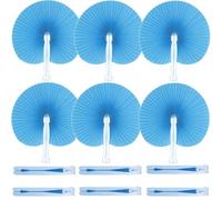 Bestage 12 Packs Decorative Paper Folding Hand Fans Handheld,Blue Round Foldable Wedding Fans Chinese and Japanese Fans Bulk for Bridal Guest Church Party Favors Dancing Birthday DIY