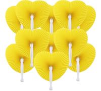 Bestage 12 Packs Decorative Paper Folding Hand Fans Handheld,Yellow Heart Foldable Wedding Fans Chinese and Japanese Fans Bulk for Bridal Guest Church Party Favors Dancing Birthday DIY