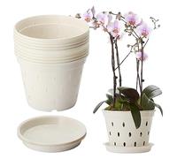 BestAlice 10 Pack Orchid Pot, 5.6 Inch Orchid Pots with Holes and Saucers, Clear Plastic Orchid Pots for Plant and Repotting, Garden Planters Pots for Home Office