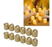 BestAlice 12 Pack Gold Flameless Votive Candles, Battery Operated Gold Glitter Flickering Fake LED Tea Lights, LED Tealight Golden Warm Light Flameless Light Candle for Christmas Birthday Party