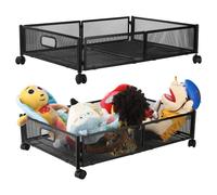 BestAlice 2 Pack Under Bed Storage Containers with Wheels, Foldable Metal Rolling Drawers Shoe Organizer, Under The Bed Storage Cart for Bedroom, Black-Rhombus
