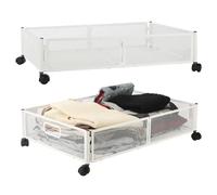 BestAlice 2 Pack Under Bed Storage Containers with Wheels, Foldable Metal Rolling Drawers Shoe Organizer, Under The Bed Storage Cart for Bedroom, White-Rhombus