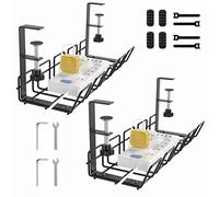 BestAlice 2 Pack Under Desk Cable Management Tray, No Drill Steel Desk Cable Organizers, Desk Cable Tray with Wire Organizer and Desk Cord Organizer, Fits Most Desk