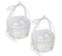 BestAlice 2 PCS Wedding Rings Pillow, Lace Rings Pillow Rings Bearer Cushion, Heart Shape Rings Pillow, Rings Barrier Pillow for Wedding, Rings Bracket Box Pearl Bride Satin (C)