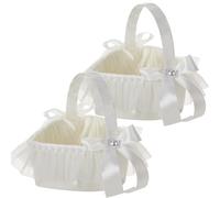 BestAlice 2 Pcs White Wedding Flower Girl Basket, Heart Shape Romantic Petals Storage Basket Flower Basket for Flower Girl with Handle for Wedding Ceremony Party Decoration