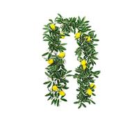 BestAlice 2pcs Artificial Lemon Green Leaf Garland, Lemon Silk Vine Garland Leaves Background Lemon Garland Fake Lemon Wreath Vine and Green Leaf, for Home Garden Office Art Wall Decor