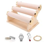 BestAlice 3 Tiers Bracelet Holder, Detachable Bracelet Display Racks Jewelry Display Stand, Bracelet Storage Organizer with Wooden Tray, Bracelet Stand for Watch Home Shop(Pink)