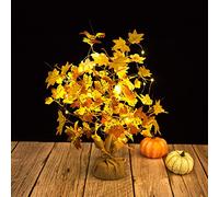 BestAlice 45cm Tabletop Fall Lighted Maple Tree, Battery Operated Tabletop Artificial Autumn Tree With 20 Warm White Led Light, Artificial Berry Tree