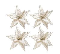 BestAlice 4Pcs Christmas Glitter Poinsettia Flowers, Luxury Velvet Artificial Christmas Poinsettias for Xmas Trees and Wreaths Decoration, Artificial Poinsettia Christmas Flower