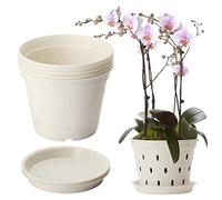 BestAlice 5 Pack Orchid Pots, 5.6 Inch with Holes and Saucers, Clear Plastic for Plant and Repotting, Garden Planters for Home Office