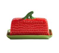 BestAlice Ceramic Butter Dish, Butter Plate Tray for Kitchen Countertop, Strawberry Pattern Butter Crock Keeper Saver, Ceramic Butter Keeper to Leave On Counter French Butter