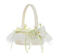 BestAlice Flower Girl Baskets for Wedding Small Flower Basket Bridesmaids Scatter Flower Girl Sprinkling Flower Basket for Home Wedding Supplies Lace for Home Wedding Supplies Props(White)