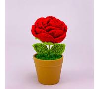 BestAlice Handmade Crochet Poppy Flowers Knitted Bouquets Mini Potted Plant Design, Cute Knitted Flower Ornament, Home Accessory Small Potted Ornaments Car Dashboard Decor (Red)