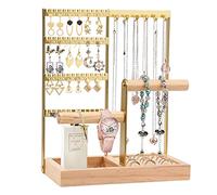 BestAlice Jewelry Organizer Stand Necklace Holder, 4 Tier Jewelry Tower Rack with Earring Tray and 6 Hooks, Necklace Organizer, Jewelry Stand Tree Display for Bracelets Earrings Rings(Gold)