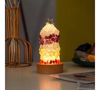 BestAlice Natural Crystal Gravel Small Night Light, Cute 7colors Crystal Gemstone Table Lamp with Wooden Base, USB Port Portable LED Desk Lamp, Warm Light