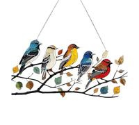 BestAlice Stained Glass Birds on Branch, Stained Birds Glass Window Hanging, Birds Stained Glass Suncatchers, Bird Stained Glass Ornament For Home Wall Window Decorations Love (B)