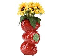 BestAlice Strawberry Vase for Flowers, Cute Ceramic Strawberry Decorative Vase, Creative Fruit Strawberry Flower Arrangement for Home Office Decor (Red)