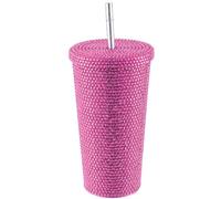 BestAlice Studded Bling Diamond Tumbler, 17oz/500ml Bling Cup with Lid and Straw, Stainless Steel Glitter Water Bottle with Straw Brushes, Sparkly Tumbler, Pink