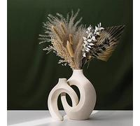 BestAlice White Ceramic Vase Set of 2, Hollow Circle Vase for Decor, White Boho Donut Pampas Flower Vases Nordic Ins Style Decorative Vase for Home Office Decor