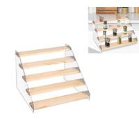 BestAlice Wood Display Stand, 4 Tier Clear Acrylic Display Shelf Riser Organizer Spice Rack Organizer, Multifunctional Wooden Tiered Display Shelf, 30cm