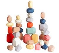 BESTAMTOY 36 PCS Wooden Sorting Stacking Rocks Stones,Sensory Toddler Toys Learning Montessori Toys, Building Blocks Game for Kids 2 3 4 5 6 Years Boy and Girl Birthday Gifts for Kids