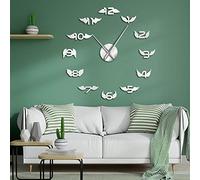 BESTART Angel Wings With Number Modern DIY Large Wall Clocks Bird Wings Nursery Kid Room Decorative Minimalist Big Frameless Wall Watch (Silver、37inch)