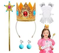 bestbargainhouse Princess Peach Costume Accessories, 6Pcs Cosplay Set with Fairy Crown, Magic Wand, Earring, Gloves, Girls Kids Dress Up Accessories Kit, Halloween Party Birthday Gift