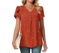 Bestbee Ladies Summer Tops, V Neck Petal Short Sleeve Shirts Dressy Chiffon Tunic Tops Casual T-Shirts Cute Blouses for Women, Polka Dots Red, M