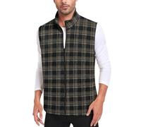Bestbee Men's Casual Business Vests, Zip Up Plaid Waistcoat Slim Fit Suit Vest with Pockets Plus Size Sleeveless Jacket for Winter, 2XL, Yellow-black Plaid